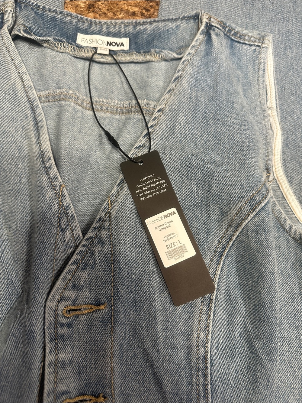 NWT Fashion Nova Jessica Light Wash Denim Sleeveless Button-Front Jumpsuit Large - Picture 8 of 9